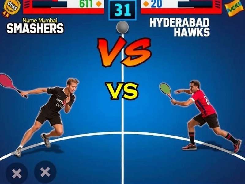 Racket Rage gameplay showing Mumbai Smashers vs Hyderabad Hawks